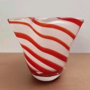 Vintage Beau Rivage Handblown Handkerchief Candy Stripe Ruffled Vase 4.5" *Read
